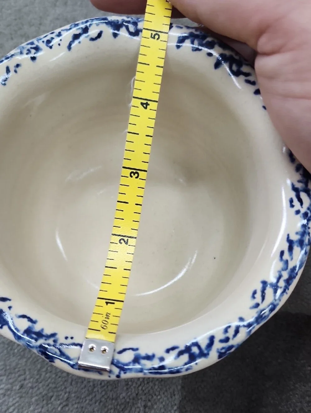 Cream and Blue Floral Scalloped Ceramic Serving Bowl and Cup Set